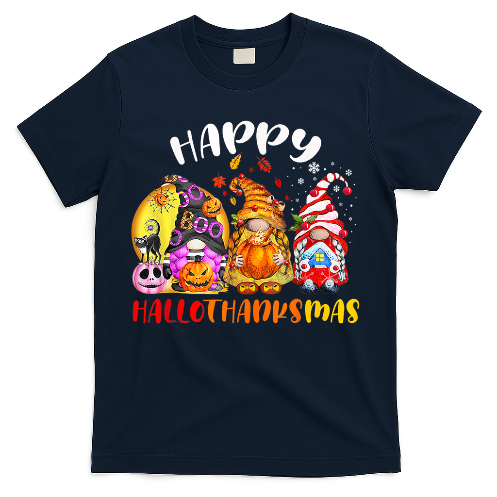 Halloween Thanksgiving Christmas Happy HalloThanksMas Gnomes T-Shirt