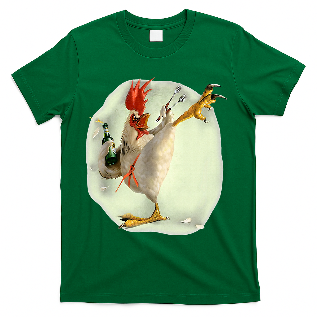 Chicken Beer Karate Kick Cool Chicken Funny Chicken Farmer T-Shirt