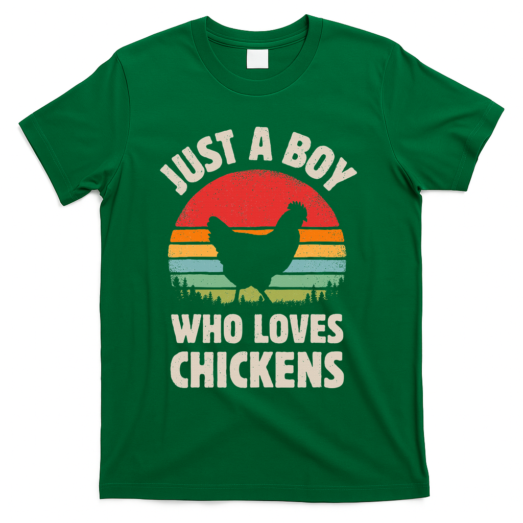 Chicken Just A Boy Who Loves Retro Farm Animal Farmer Sunset T-Shirt