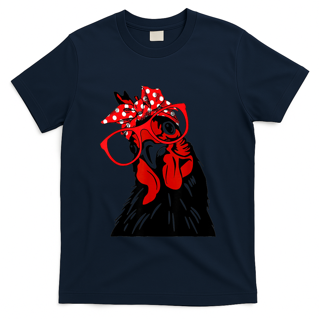 Cute Women Girl Chicken With Bandana Headband And Glasses T-Shirt