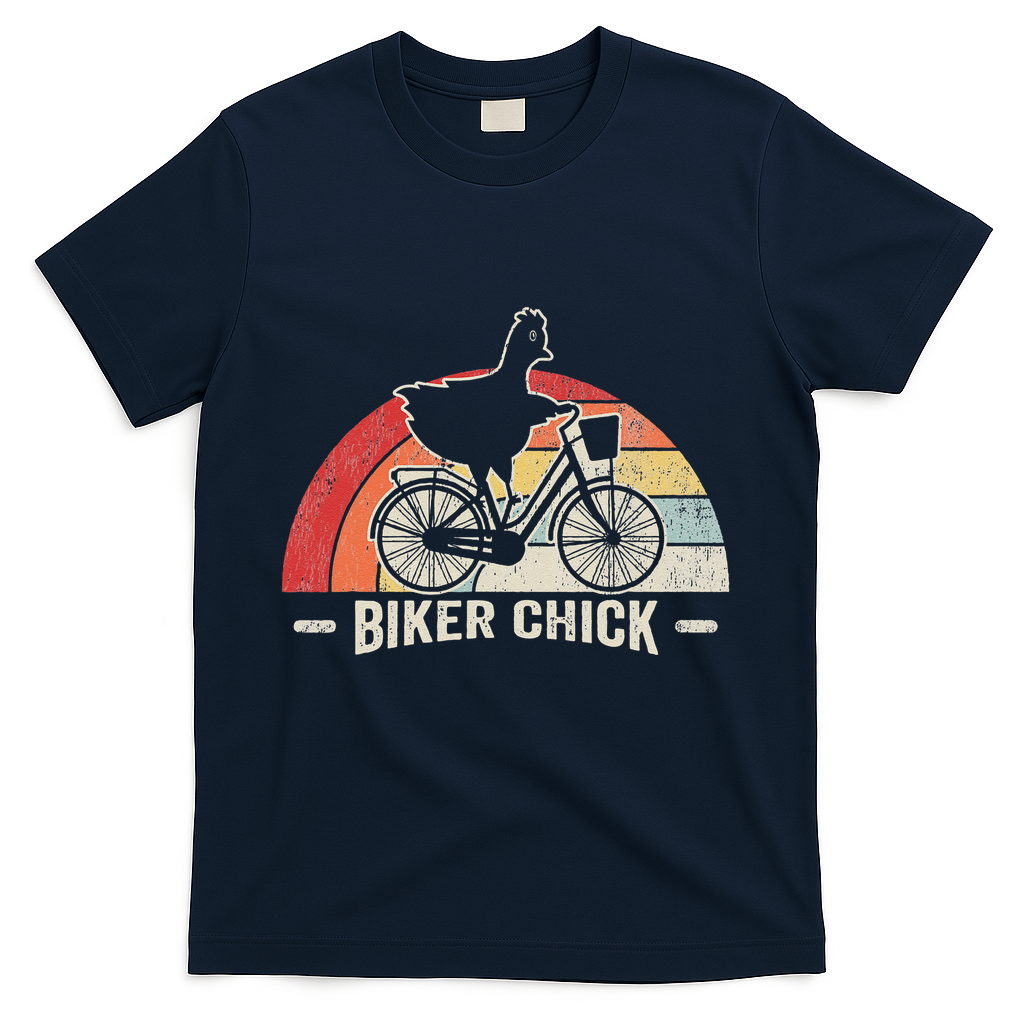 Biker Chick Funny Chicken Bicycle Art T-Shirt