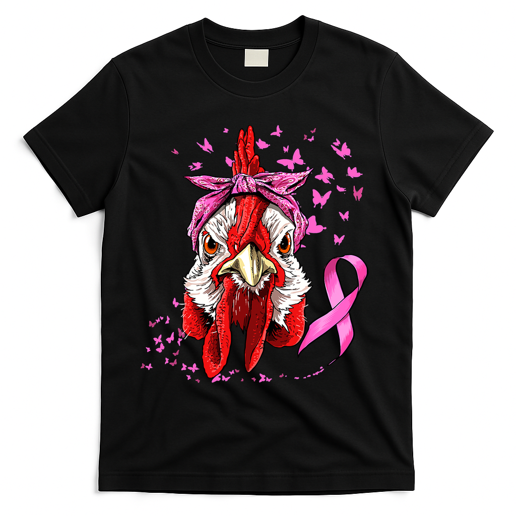 Funny Chicken Chick Breast Cancer Awareness Pink Ribbon T-Shirt