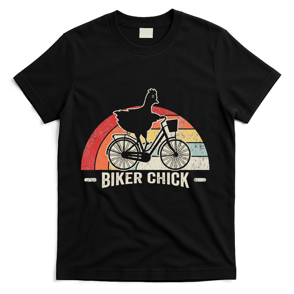 Biker Chick Funny Chicken Bicycle Art T-Shirt