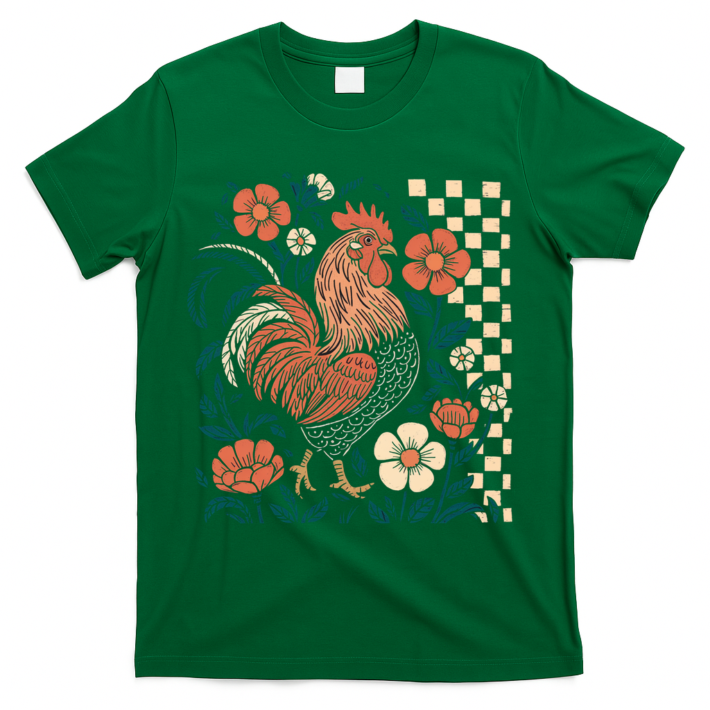 Retro Boho Floral Fall Chicken Hen Vintage T-Shirt