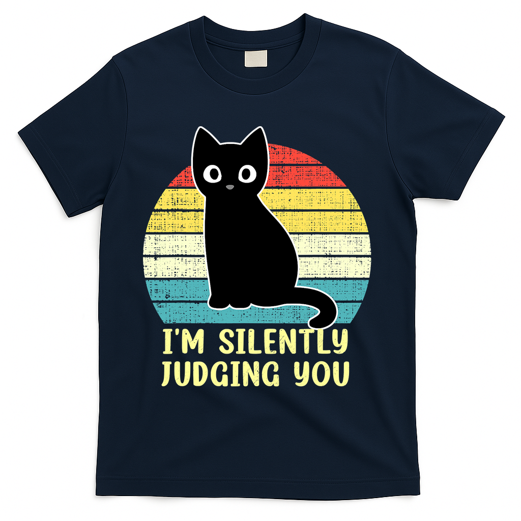 Funny Black Cat I'm Silently Judging You Retro Vintage T-Shirt