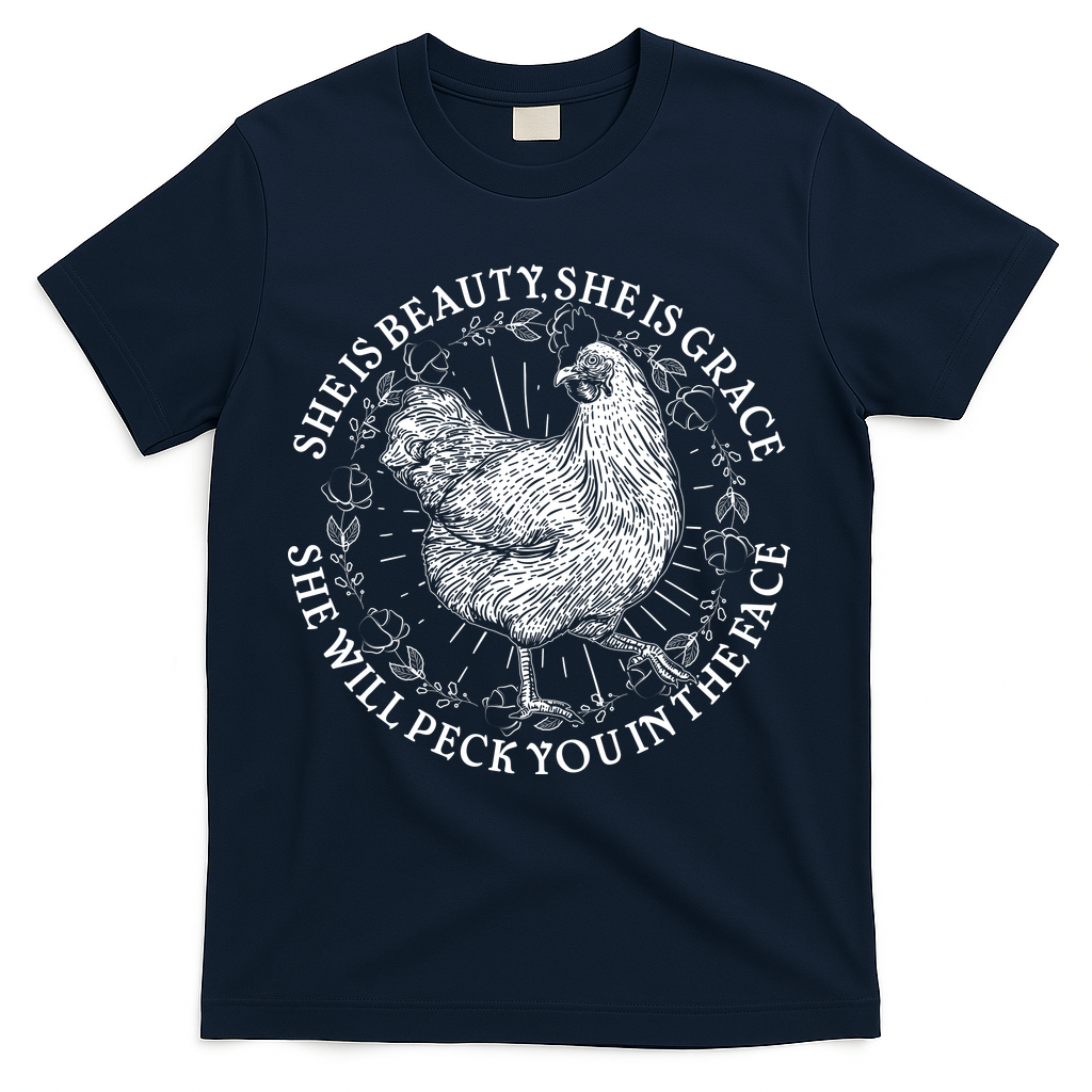 Funny She Is Beauty She Is Grace Vintage Hen Chicken T-Shirt