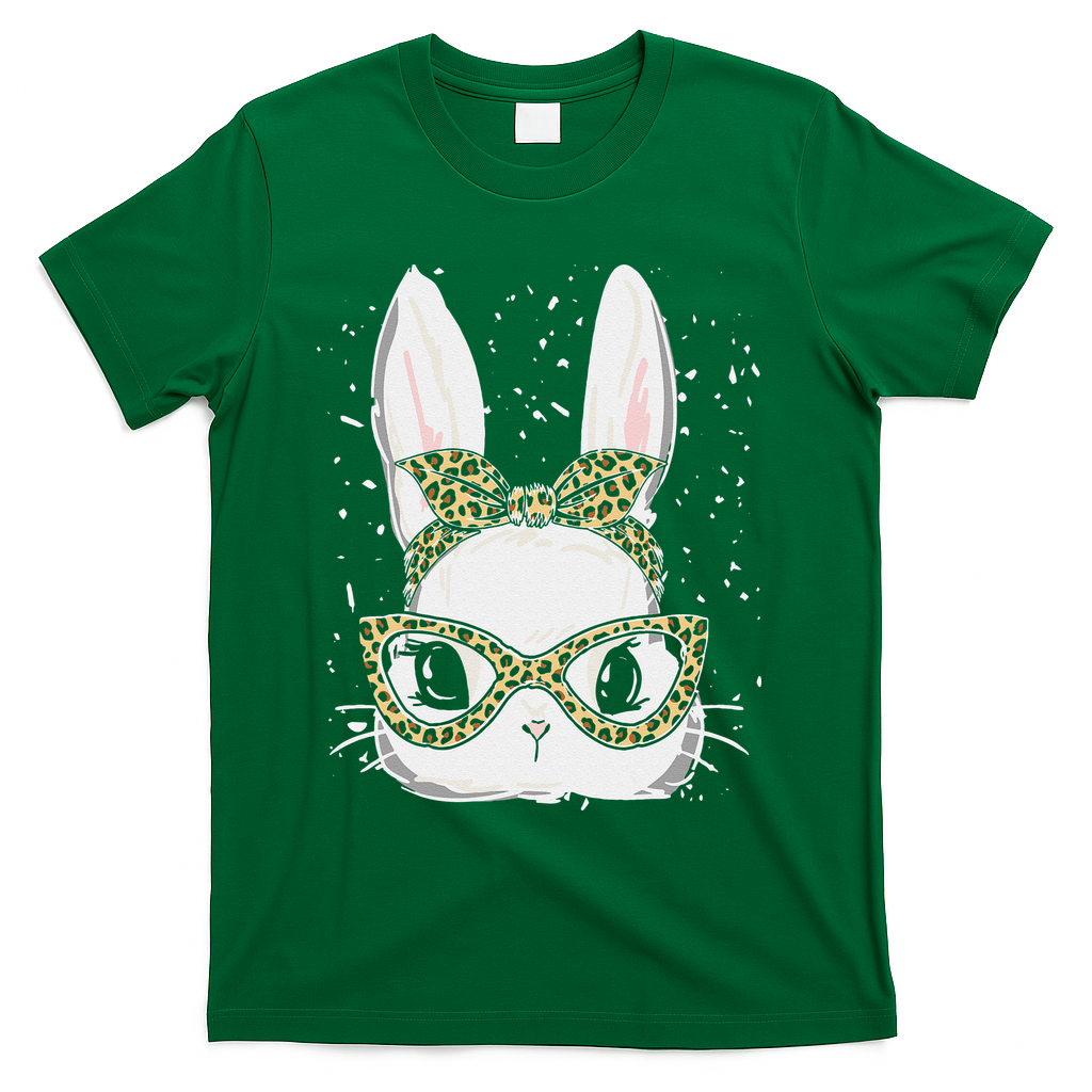 Bunny Face Leopard Glasses Headband Happy Easter Day Women's T-Shirt