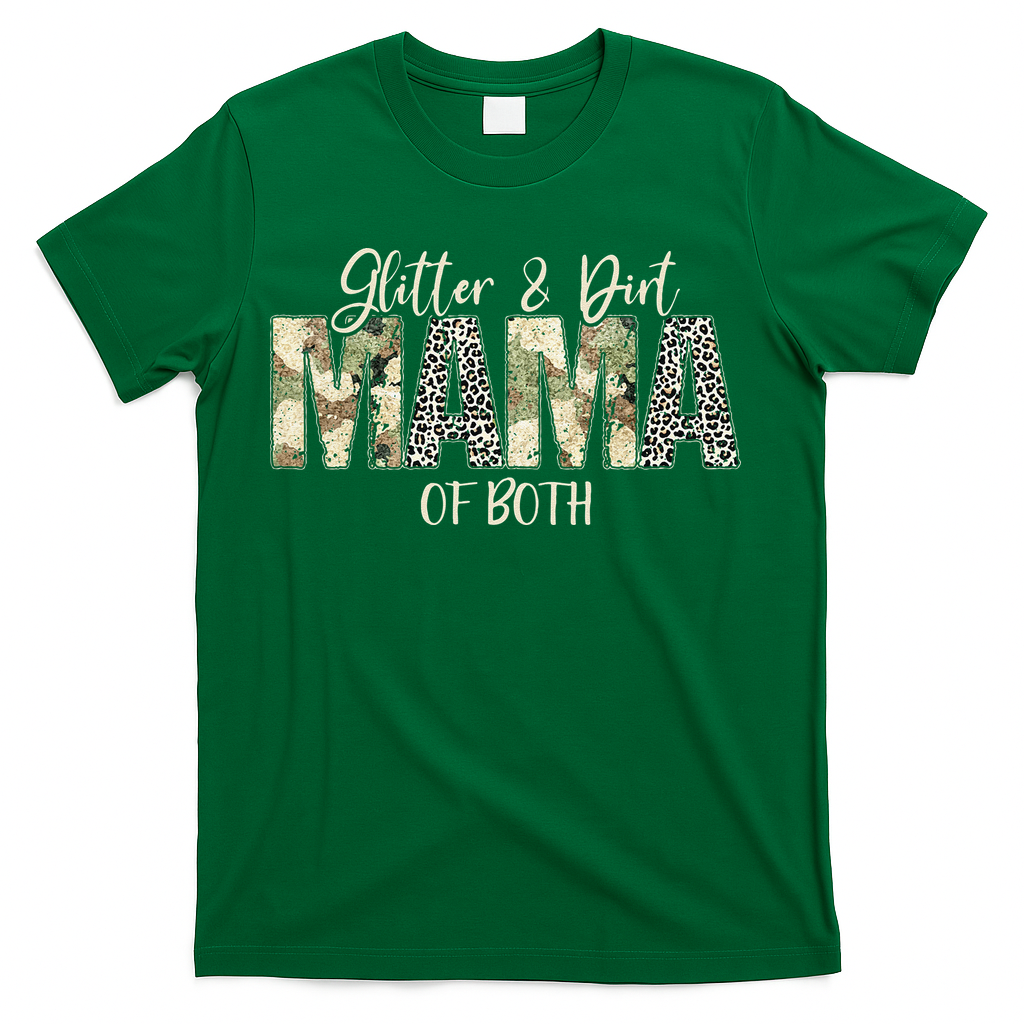 Glitter & Dirt Mom Mama Of Both Leopard & Camo Mother's Day T-Shirt