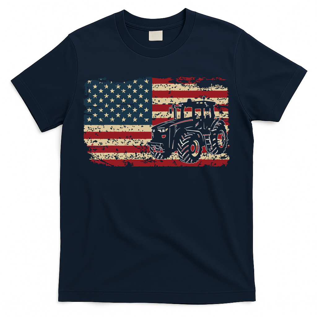Farm Tractors USA Flag Patriotic Farming Gift T-Shirt