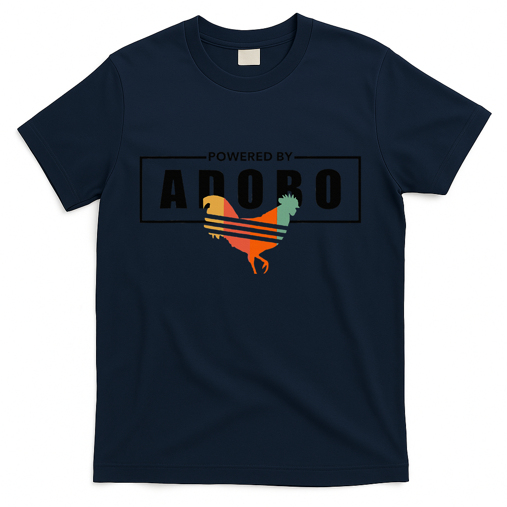 Powered By Adobo Chicken Retro Rooster Filipino Popular Food T-Shirt