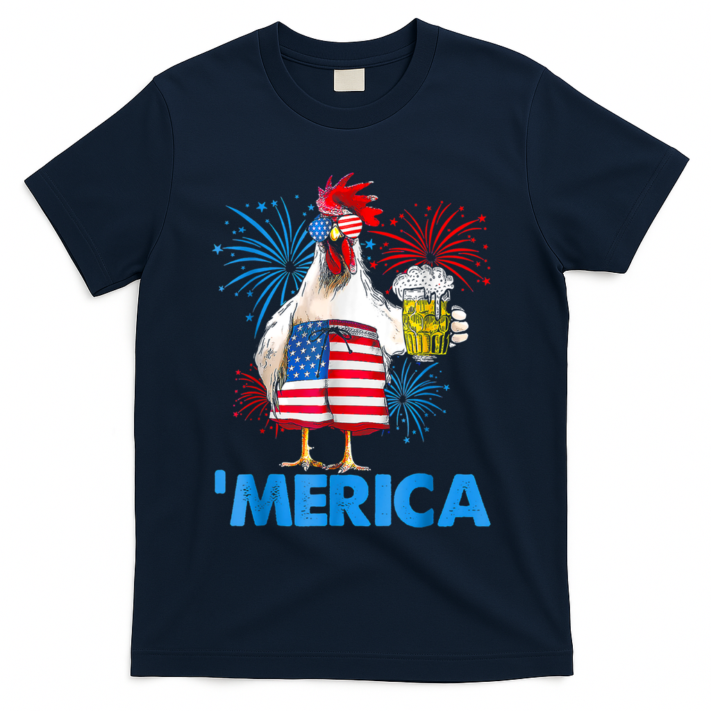 Funny Merica Chicken Beer Drinking 4th Of July Patriotic. T-Shirt