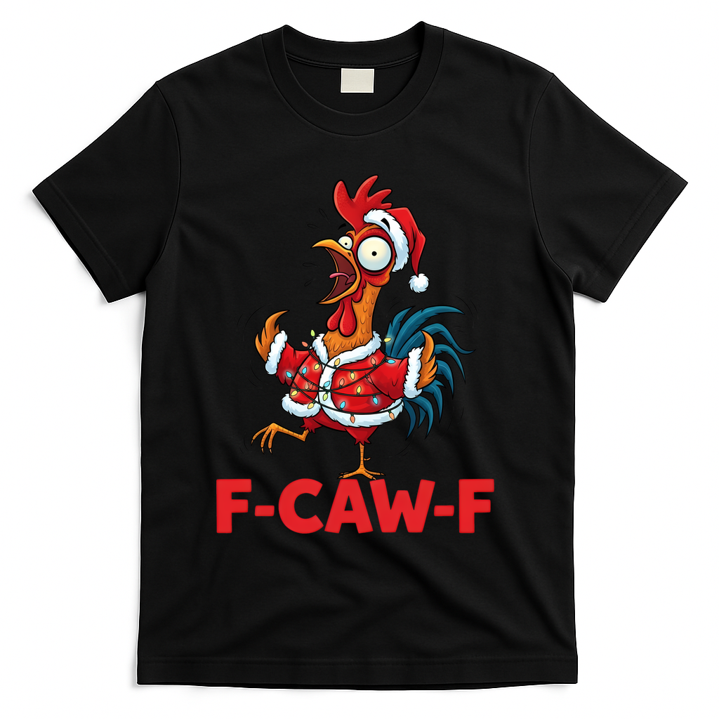Crazy Chicken Cartoon F-Caw-F Funny Santa Chrismas T-Shirt