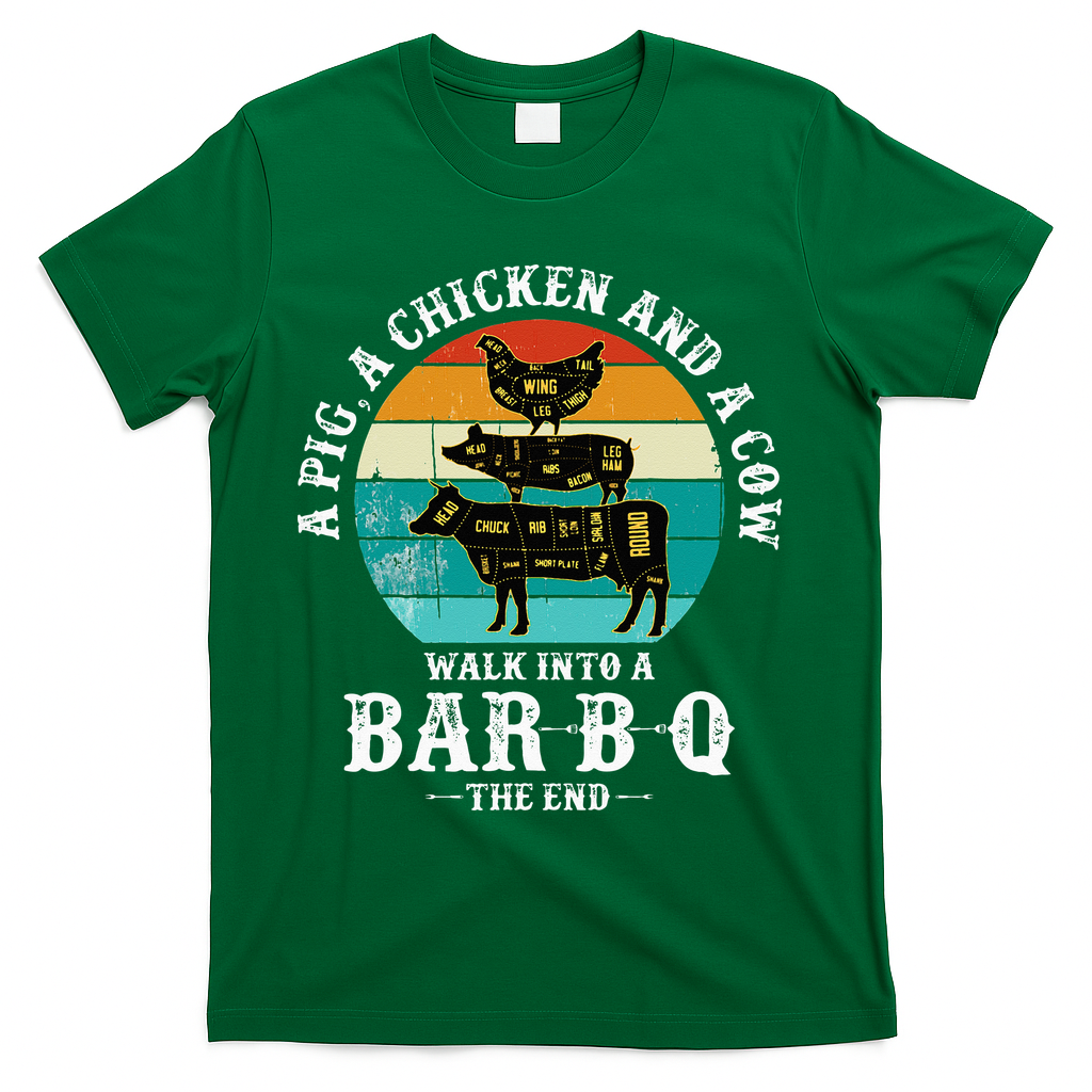 Funny BBQ DAD A Pig A Chicken And A Cow Walk into a BarBQ T-Shirt