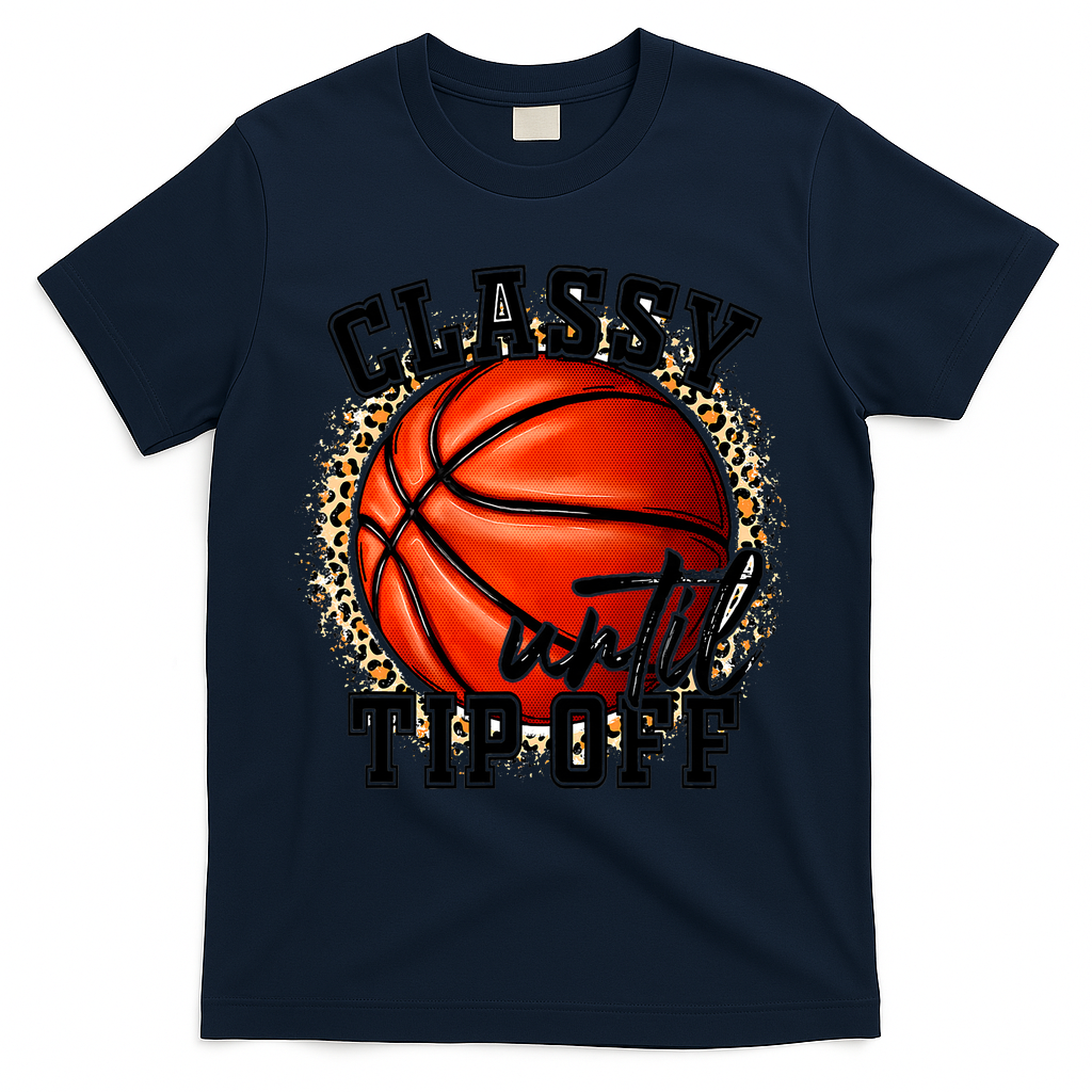 Classy Until Tip Off Funny Basketball Mom Leopard T-Shirt