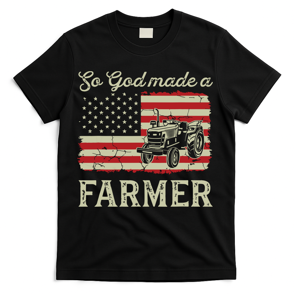 Vintage Old American Flag Patriotic So God Made A Farmer T-Shirt