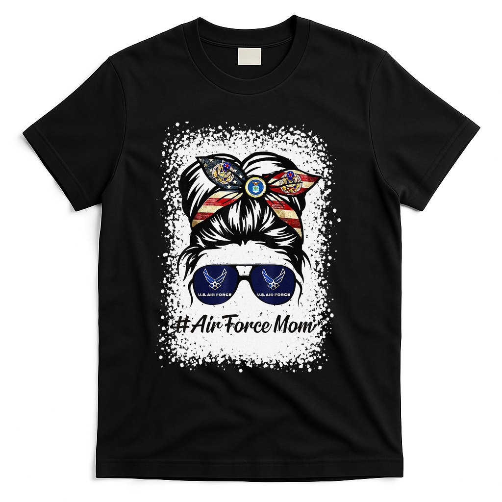 Air Force Mom Messy Bun Sunglasses Military Mom Mother's Day Cute T-Shirt