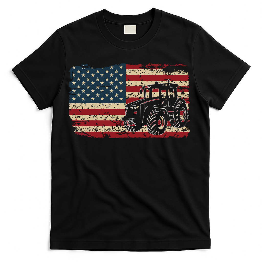 Farm Tractors USA Flag Patriotic Farming Gift T-Shirt