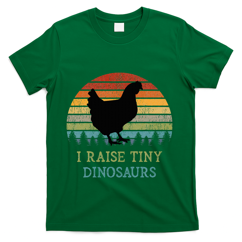 I Raise Tiny Dinosaurs Vintage Chicken Owner Retro Sunset T-Shirt