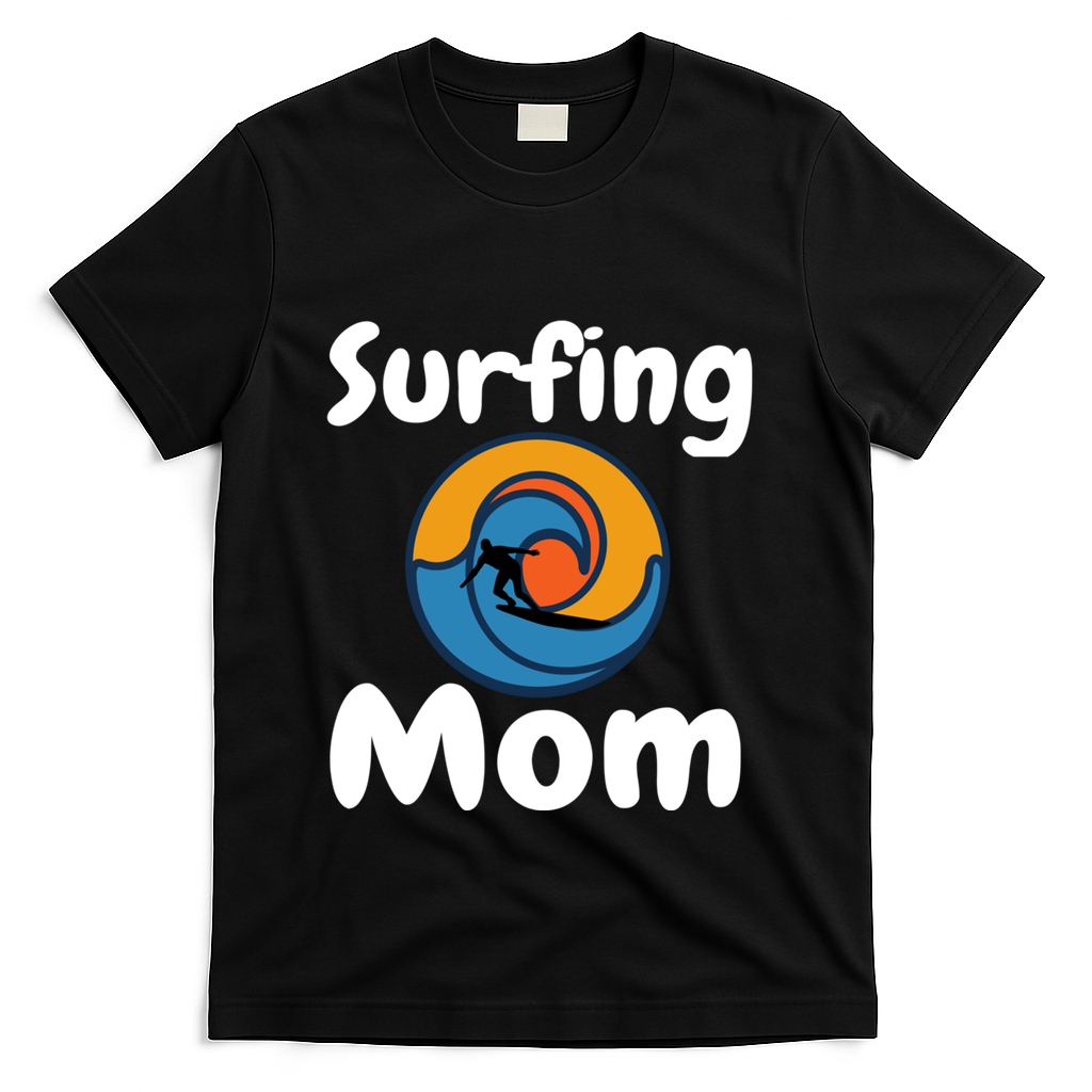 Funny Surfing Mom Surfer Mother Retro Sunrise Sunset Surf Funny Gift T-Shirt