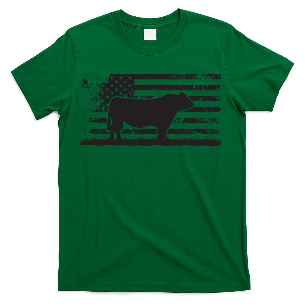 USA American Flag America Cow Black Angus Rancher T-Shirt