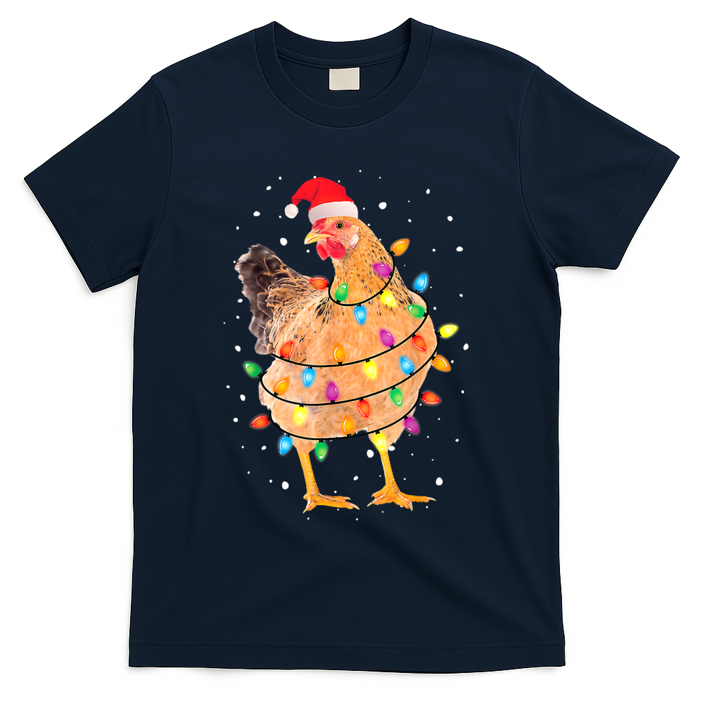 Ugly Christmas Chicken Santa Hat Lights Sweater Xmas T-Shirt