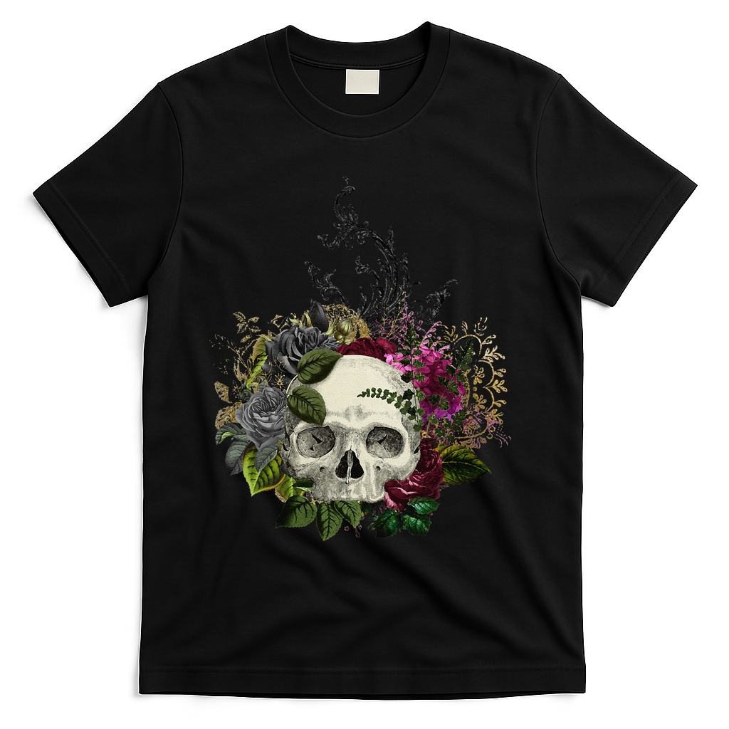 Skull Flowers Flower Sugar Skull Tree Roses Women Halloween T-Shirt
