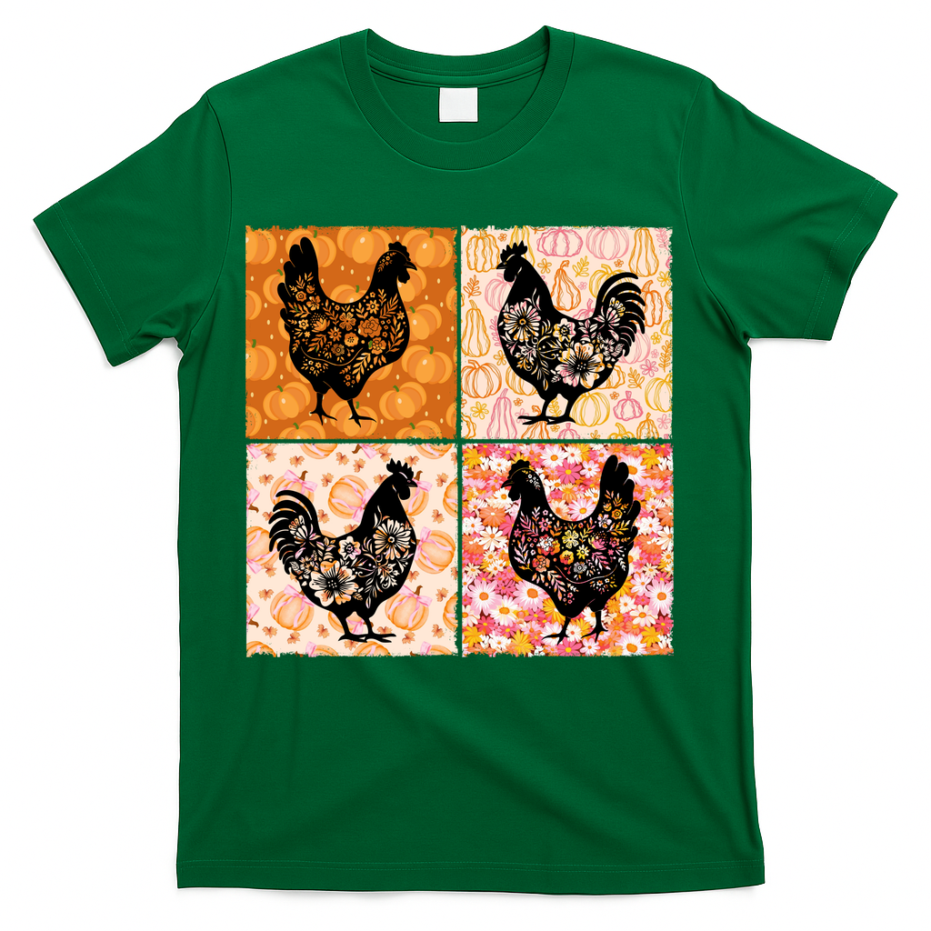 Floral Fall Chicken Cute Thankgiving T-Shirt