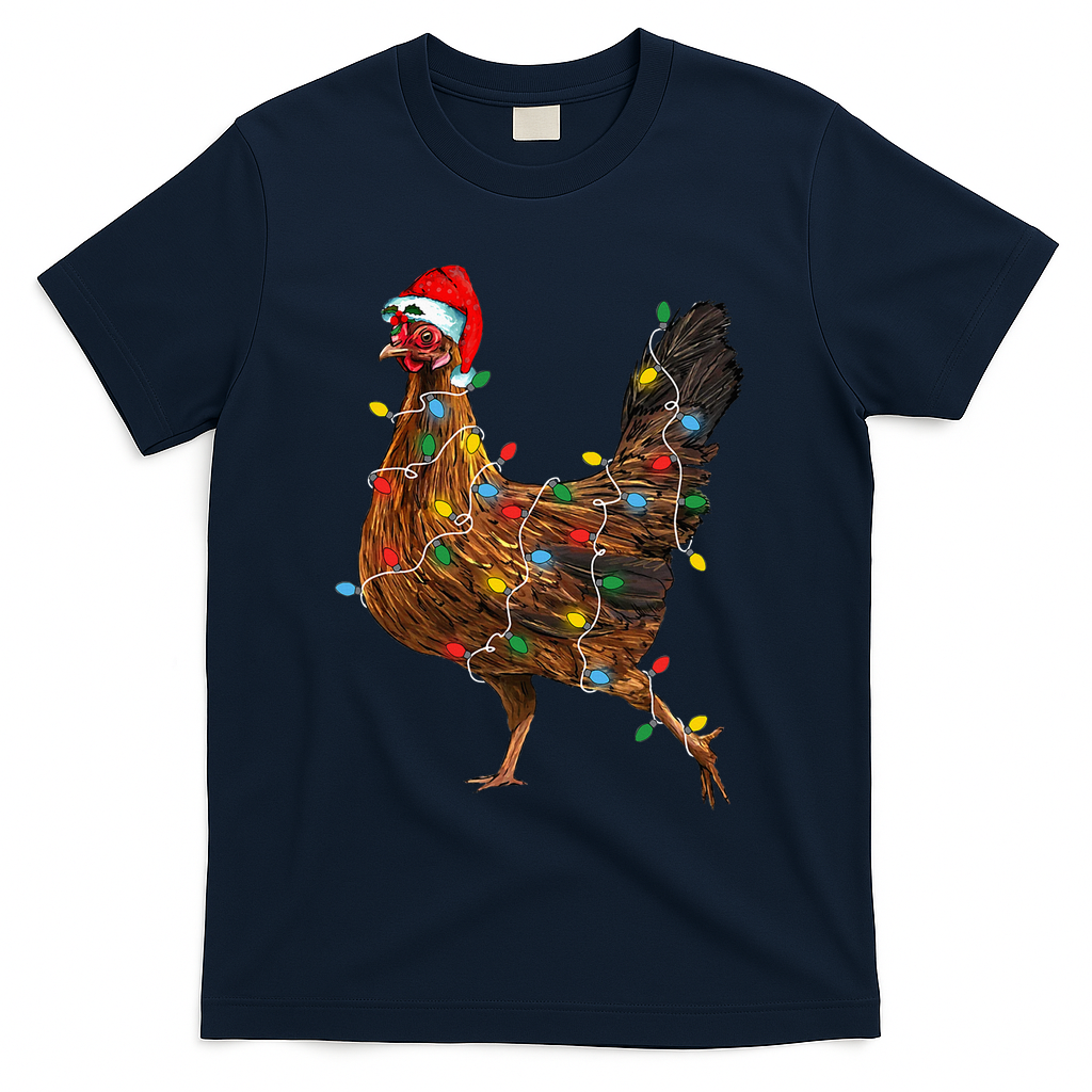 Chicken Christmas Lights Santa Hat Funny Chicken Lover Xmas T-Shirt