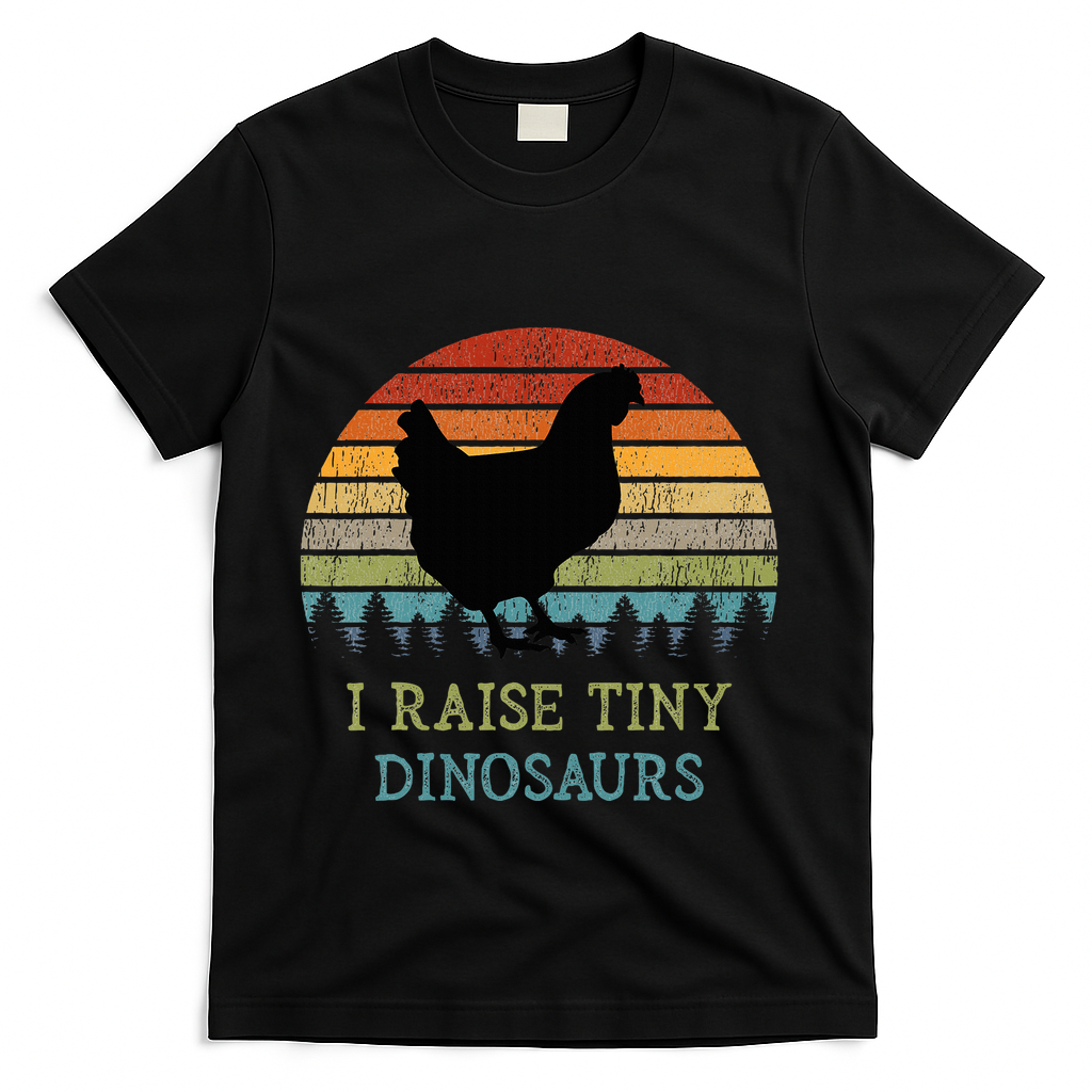 I Raise Tiny Dinosaurs Vintage Chicken Owner Retro Sunset T-Shirt